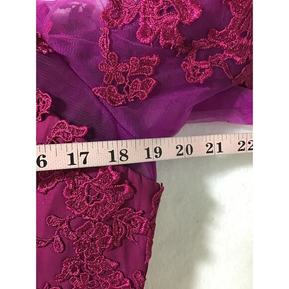 MOTHER OF THE BRIDE 12 L magenta purple embroidered lace up maxi dress NEW B55 - Picture 4 of 7
